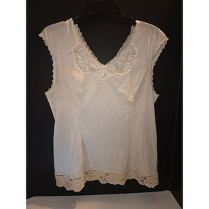 Vintage Shadowline Camisole 34 Lace Trim Cream Tan Nylon USA GUC
